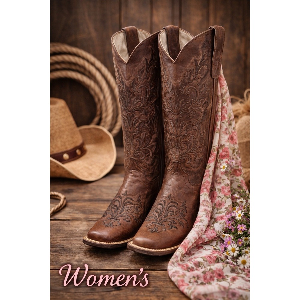 Cavender's Brown Leather Western Cowboy Boots Square Toe Embroidered Womens 7